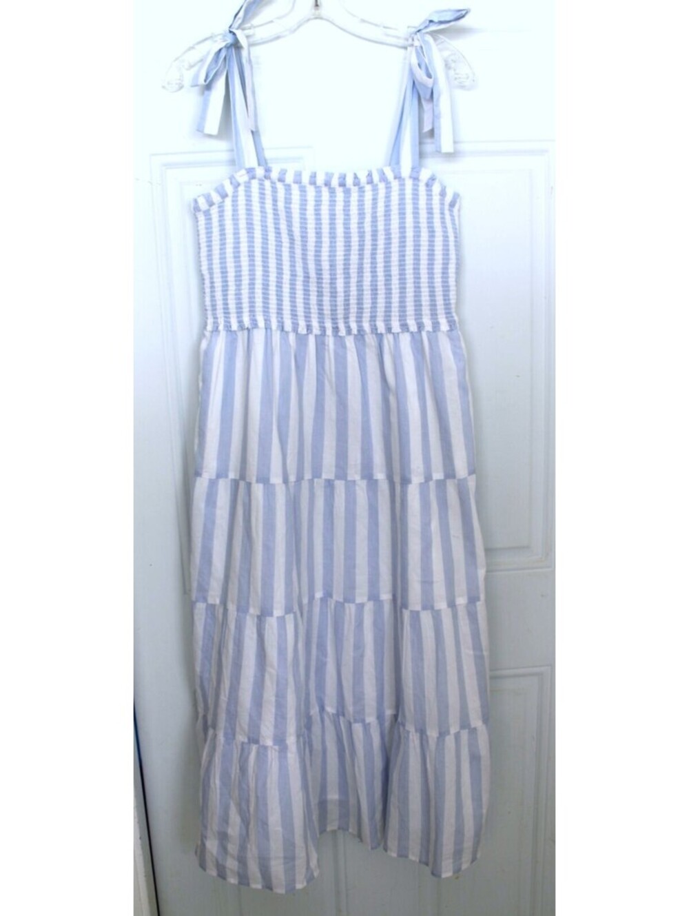 NWT J. Crew Factory tie shoulder striped smock dress Blue Sz M - Picture 7 of 7